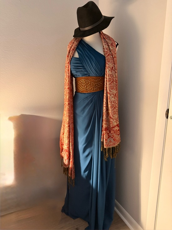 Ruth Dresses & Skirts - Ruth very flattering One-Shoulder Teal Evening Gown with Draped Bodice